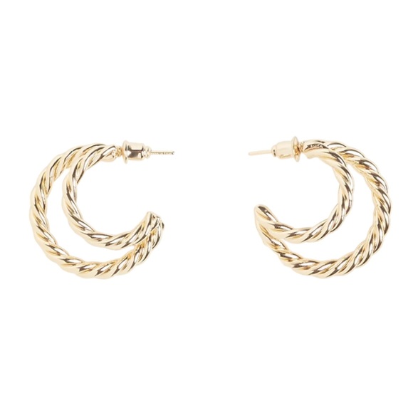 NEW Rendor Victoria Yellow Gold Plated Twisted Double Hoop Earrings - Picture 3 of 4